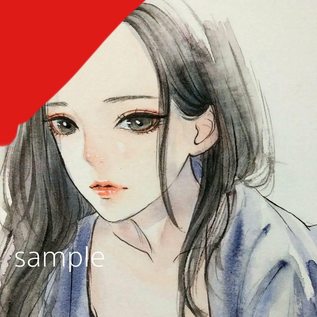 手描きイラスト　肉筆原画　美人画　水彩画　セクシー　グラビア　オリジナル