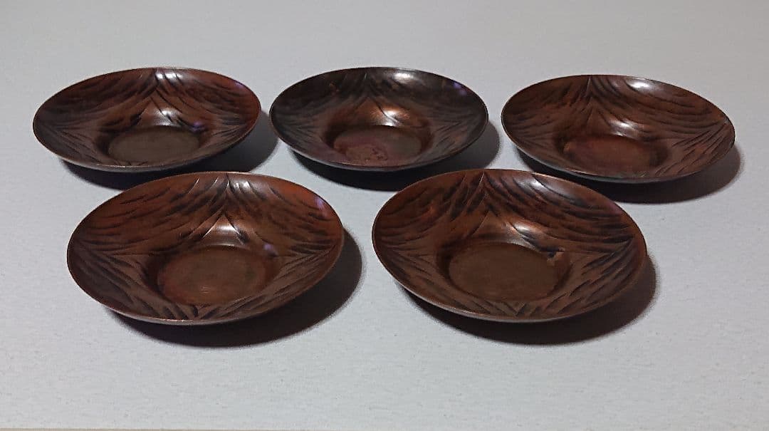 ヴィンテージ 銅製茶托 5枚セット 木箱付き