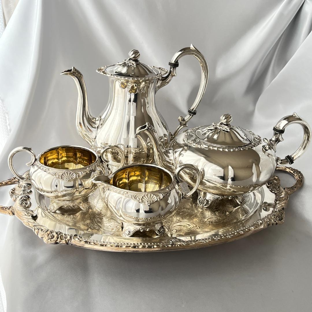 【Haddon】メロンフォルムのティーサービス 4点【シルバープレート】