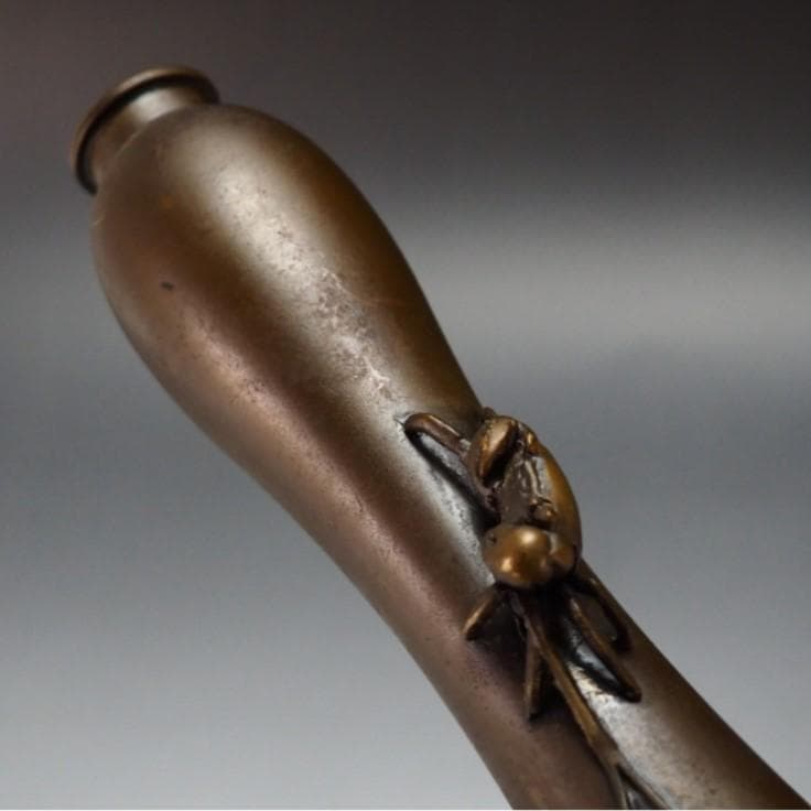 ◆『大島如雲』作 唐銅製 蟹飾瓢箪花瓶◆検）加納夏雄 後藤一乗 桂光春 明治金工