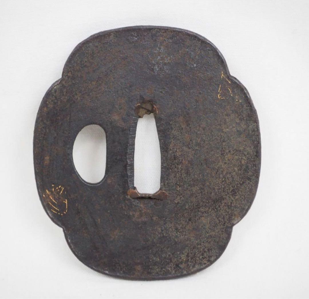 送料無料　江戸時代　木瓜形金象嵌鉄鍔