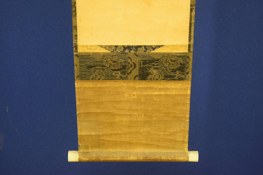 真作/細竹/山水人物画賛/須磨/明石/時代表装/布袋屋掛軸HH-546