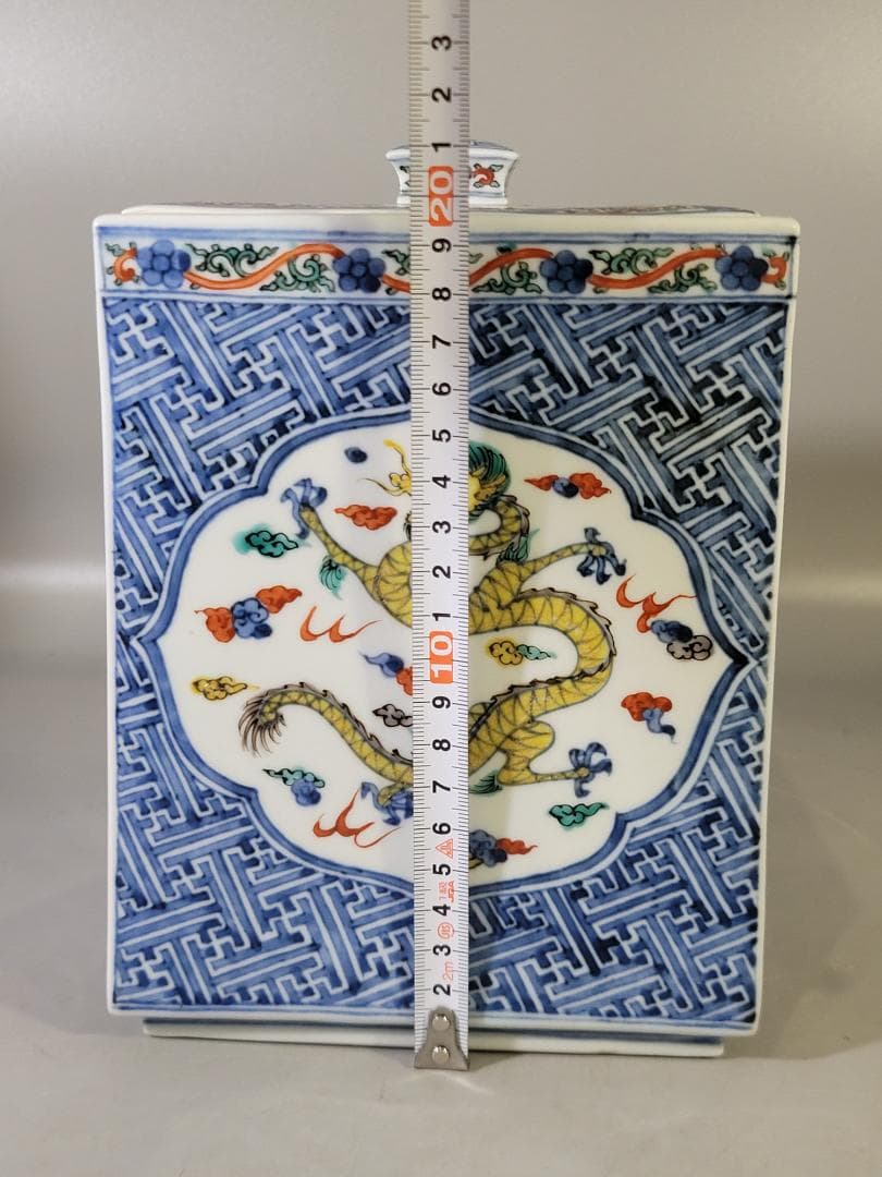 茶道具 萬暦赤絵 四方 蓋物 水指 美品 DT770