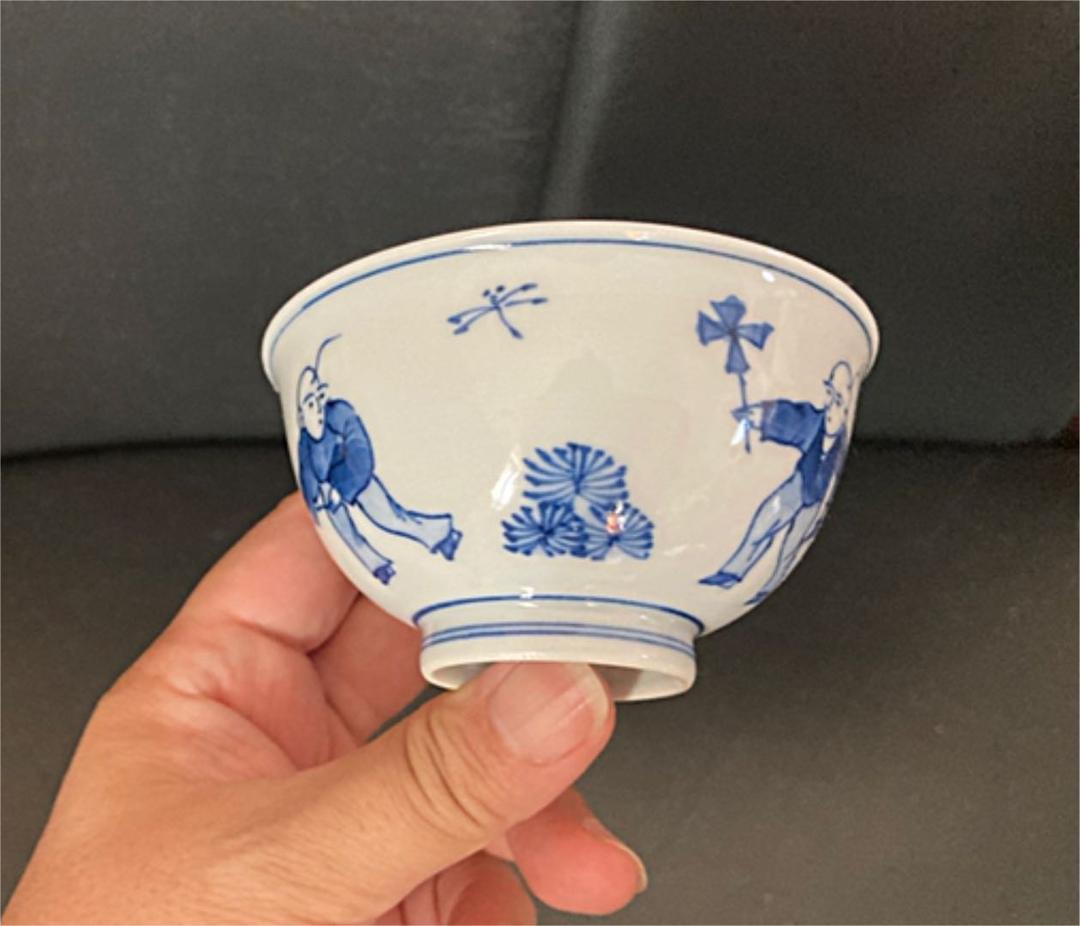 清水焼　窯元東　唐子　煎茶茶碗　大正時代　２個セット