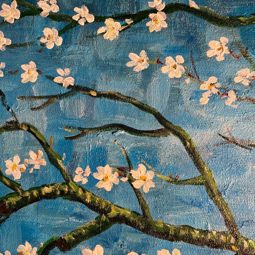 ★秀作★ 手書き油絵 ゴッホ 花咲くアーモンドの花 額付 絵画 インテリア油彩画