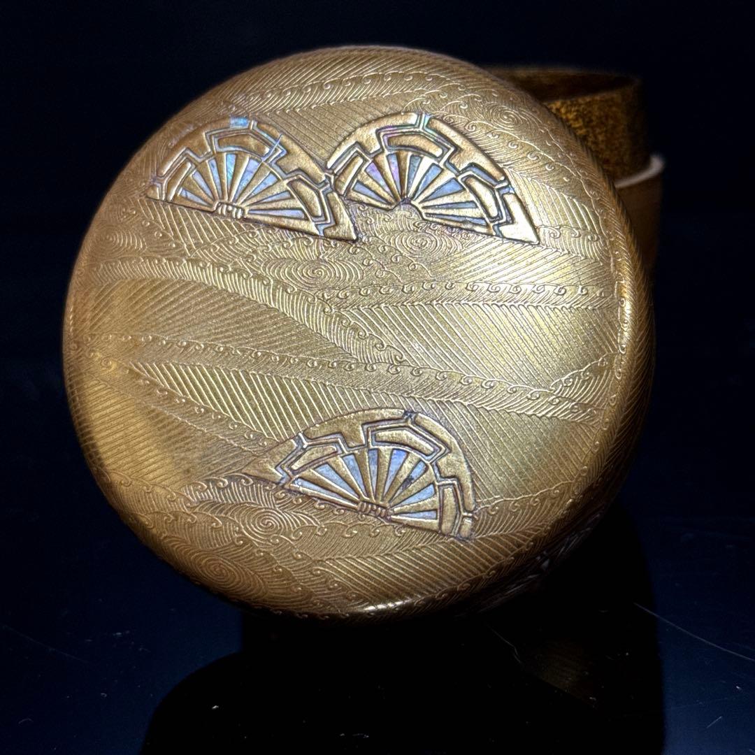 渡辺松悦 造『鵬雲斎書付』 極上金蒔絵 波車図 大棗 茶道具 桐共箱