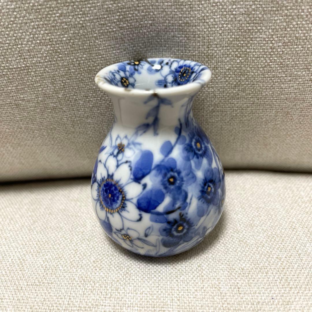 渡辺秀代　染付花舞文小花器　一輪挿し　花器　九谷焼