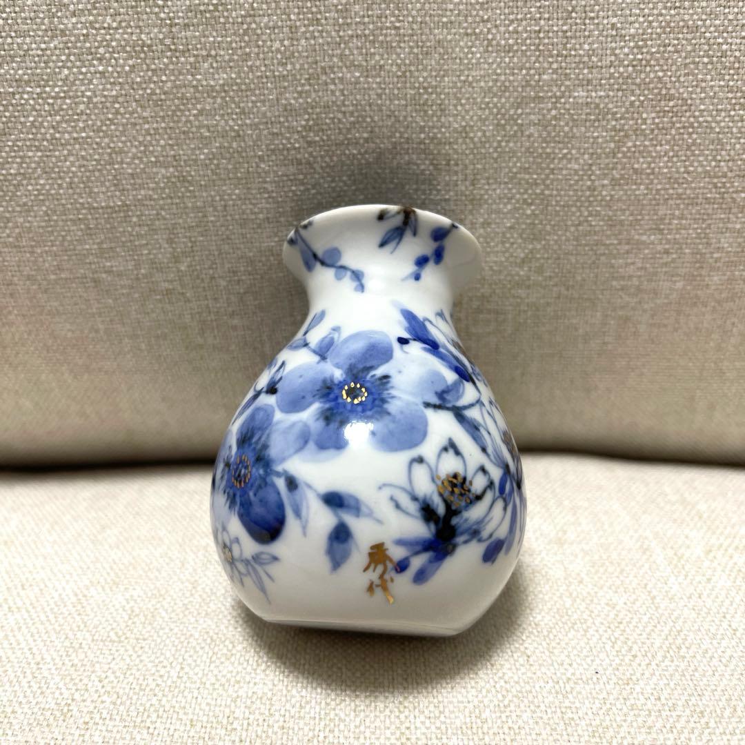 渡辺秀代　染付花舞文小花器　一輪挿し　花器　九谷焼