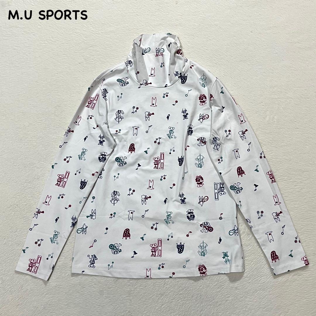 t1978 【mu sports】　ゴルフウェア　総柄　ハイネック　スポーツ　白