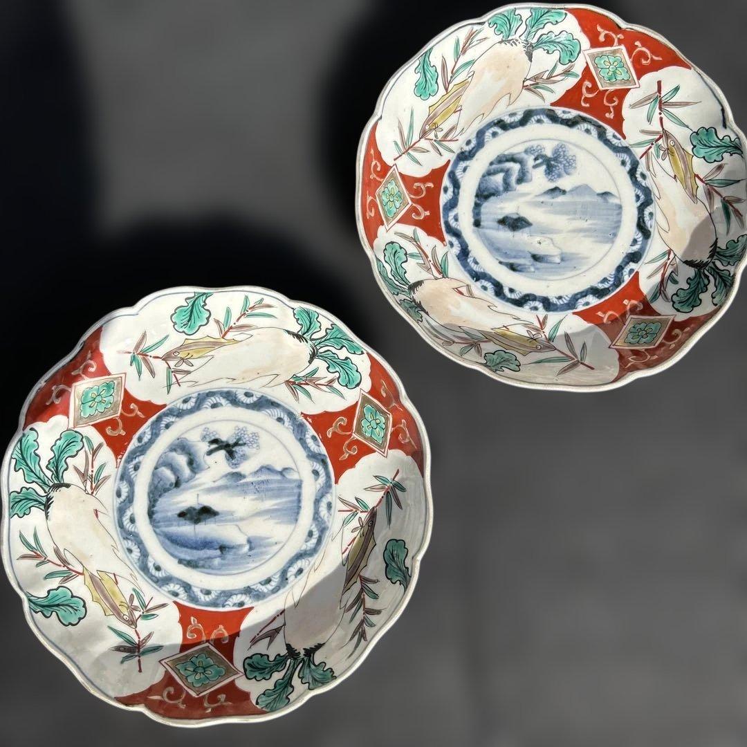 古伊万里　染め錦金彩皿　7寸×2枚。