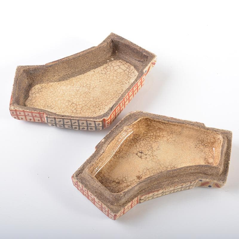 Gojyo　野々村仁清作　色絵格子文扇形香合　時代箱二重箱　V　R6219