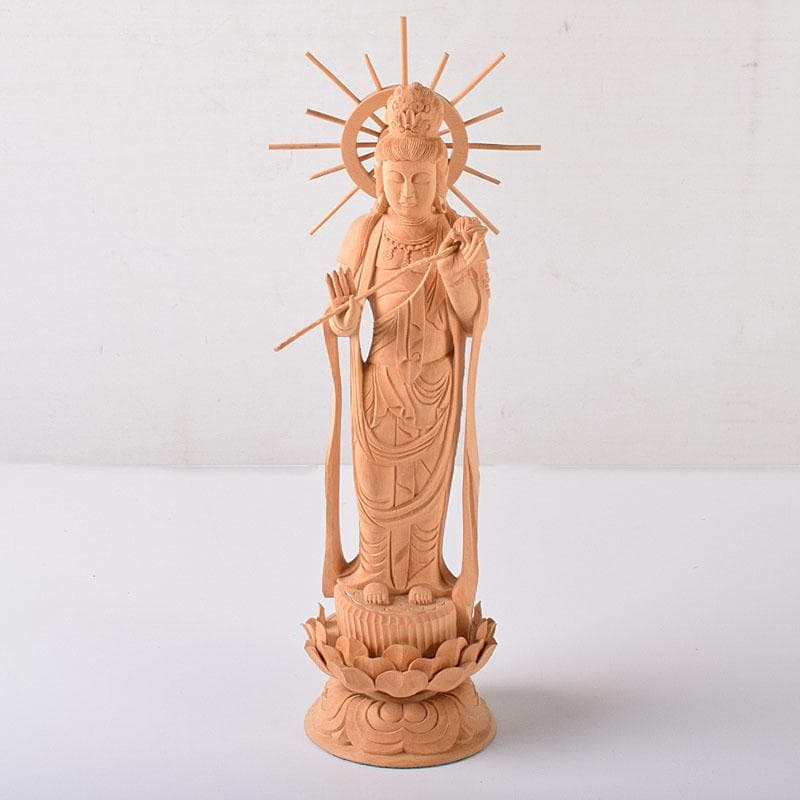 仏教美術　木彫　観音菩薩像　仏像　置物　木箱付　C　7604C