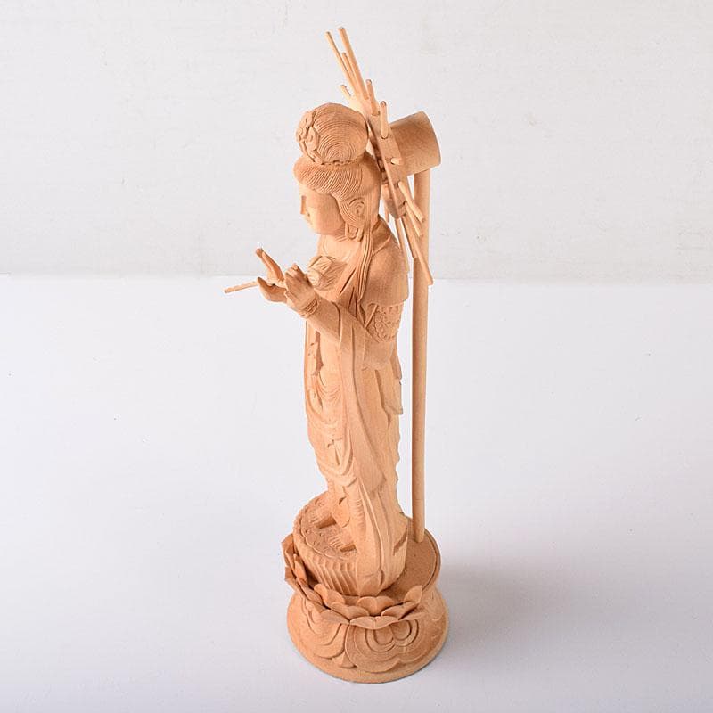 仏教美術　木彫　観音菩薩像　仏像　置物　木箱付　C　7604C