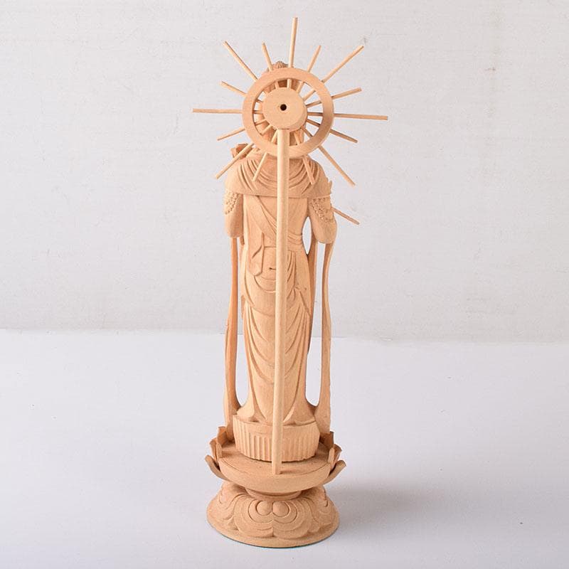 仏教美術　木彫　観音菩薩像　仏像　置物　木箱付　C　7604C