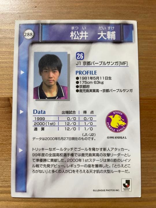 【直筆サインカード】松井大輔　サッカー　京都サンガ　日本代表No2