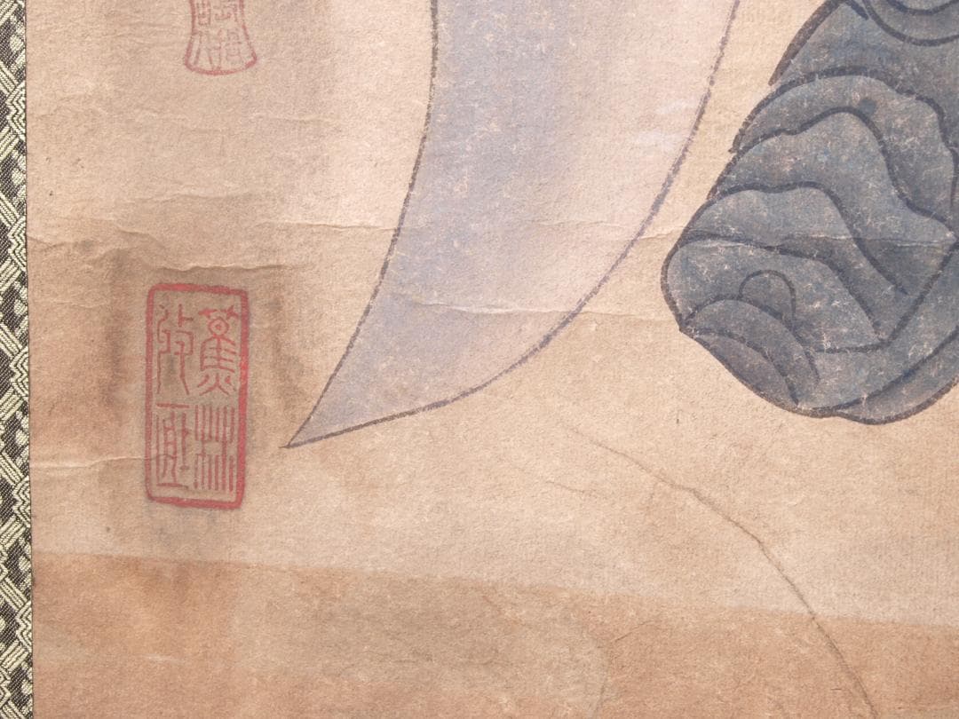 【骨董掛け軸】人物図 中国時代　忠義千秋 肉筆保證 掛け AK971A12-3