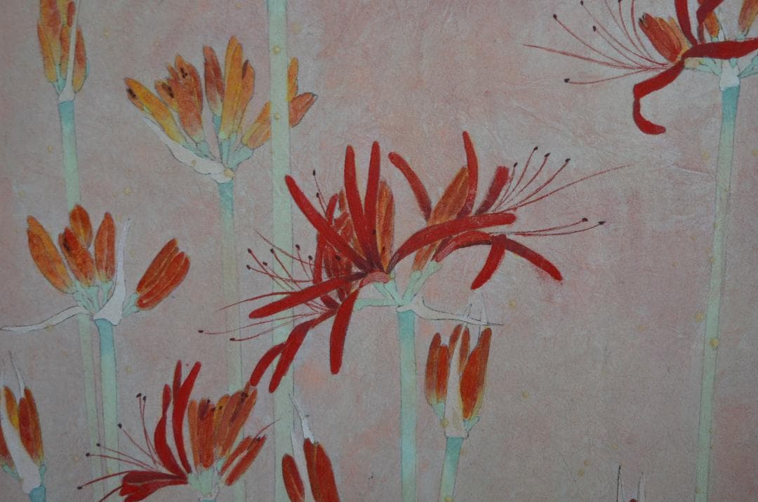 【曼珠沙華(彼岸花)」 岩絵の具 額入り】東山魁夷の流派