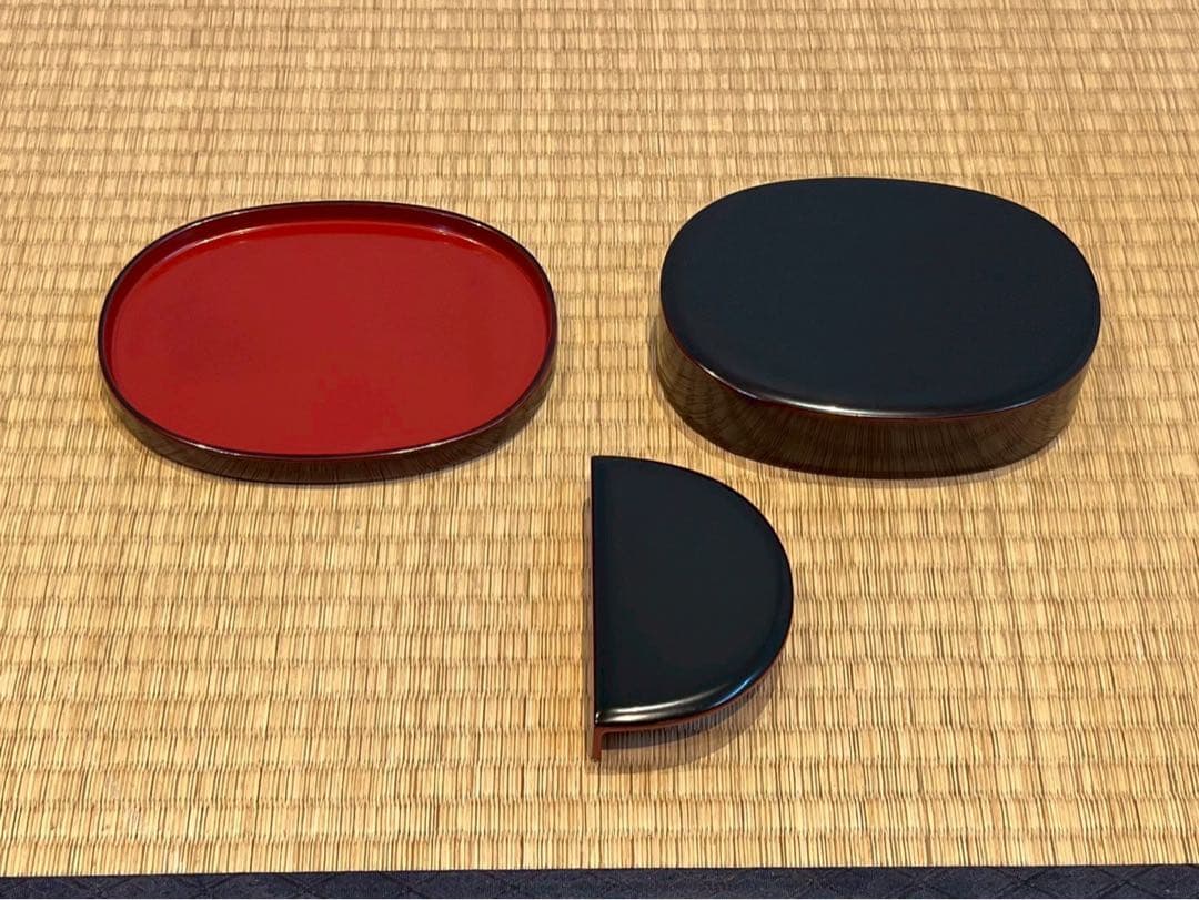 輪島塗 角藤漆器店謹製 溜塗小判型弁当箱 10客 共箱