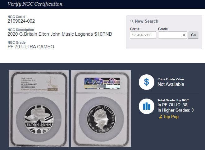 2020年ミュージックレジェンド エルトン ジョン 5oz NGC PF70UC