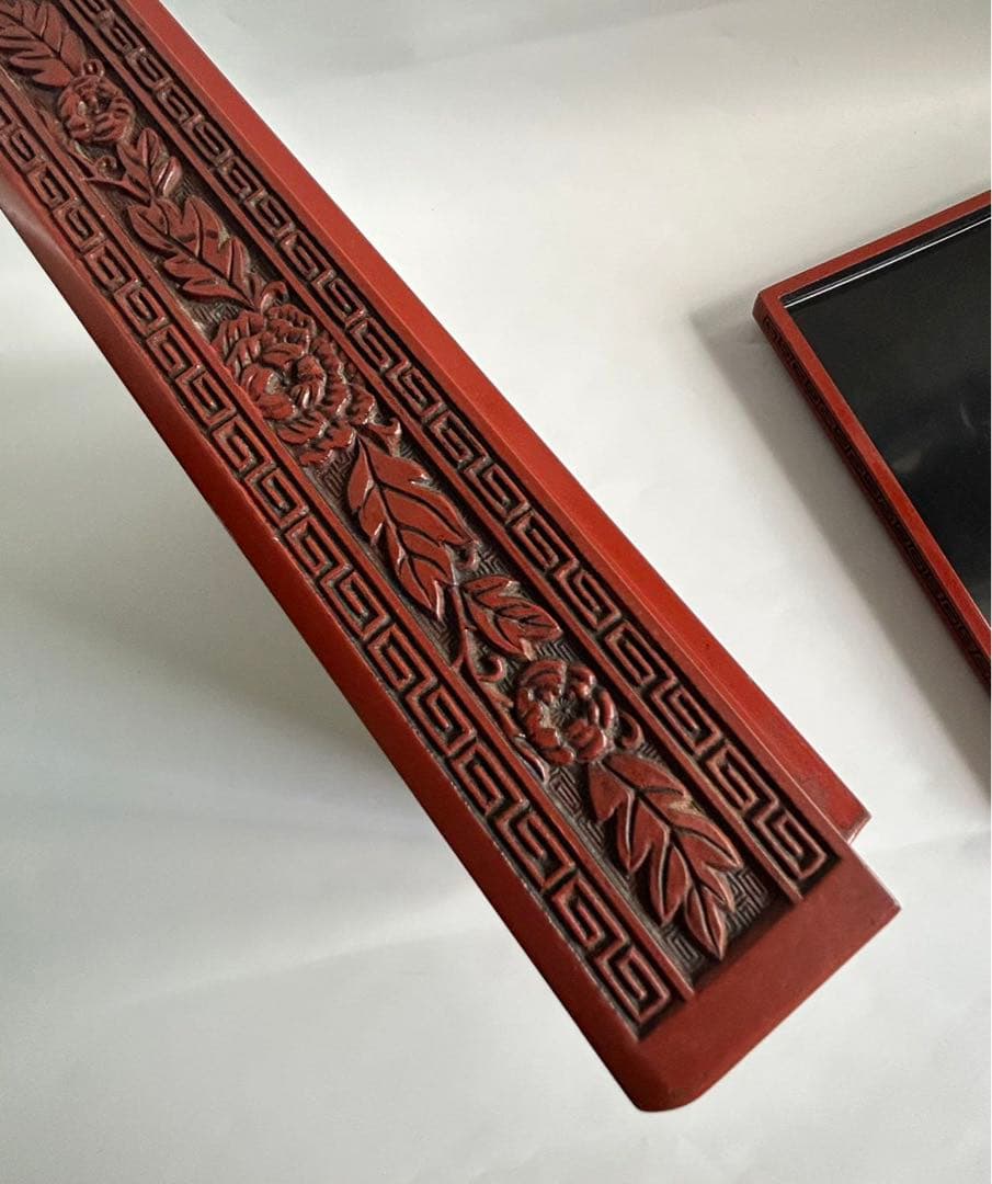 堆朱 楼閣山水図 硯箱 文箱 書道具 文房具