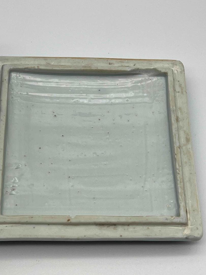 清雍正時代 染付 青花祥瑞花卉文四方印泥盒 蓋盒 香盒 文房香合(A-68)