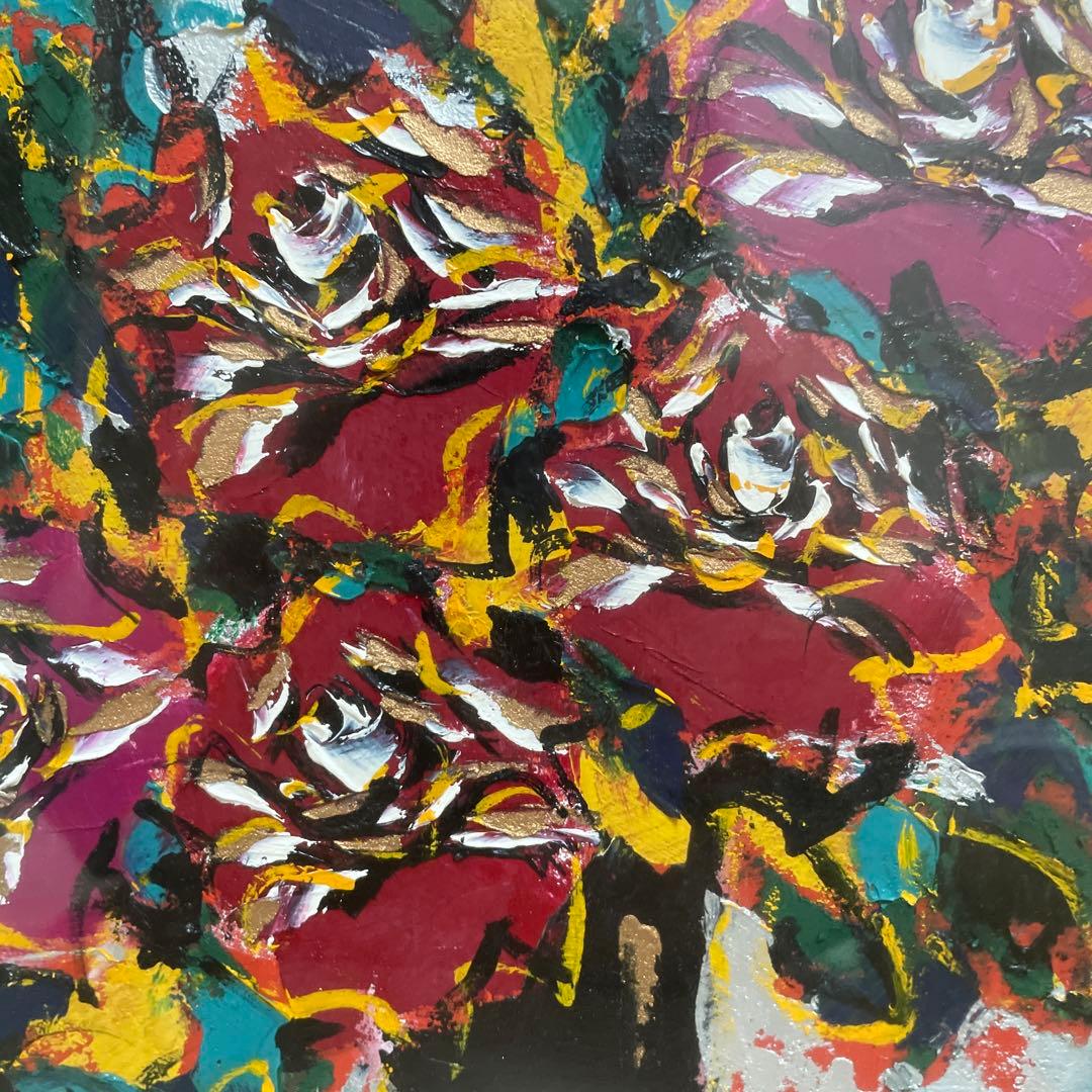 晩年の作品【真作】川島見依子 「ばら」 油彩 F3号/直筆サイン入り/晩年の名画