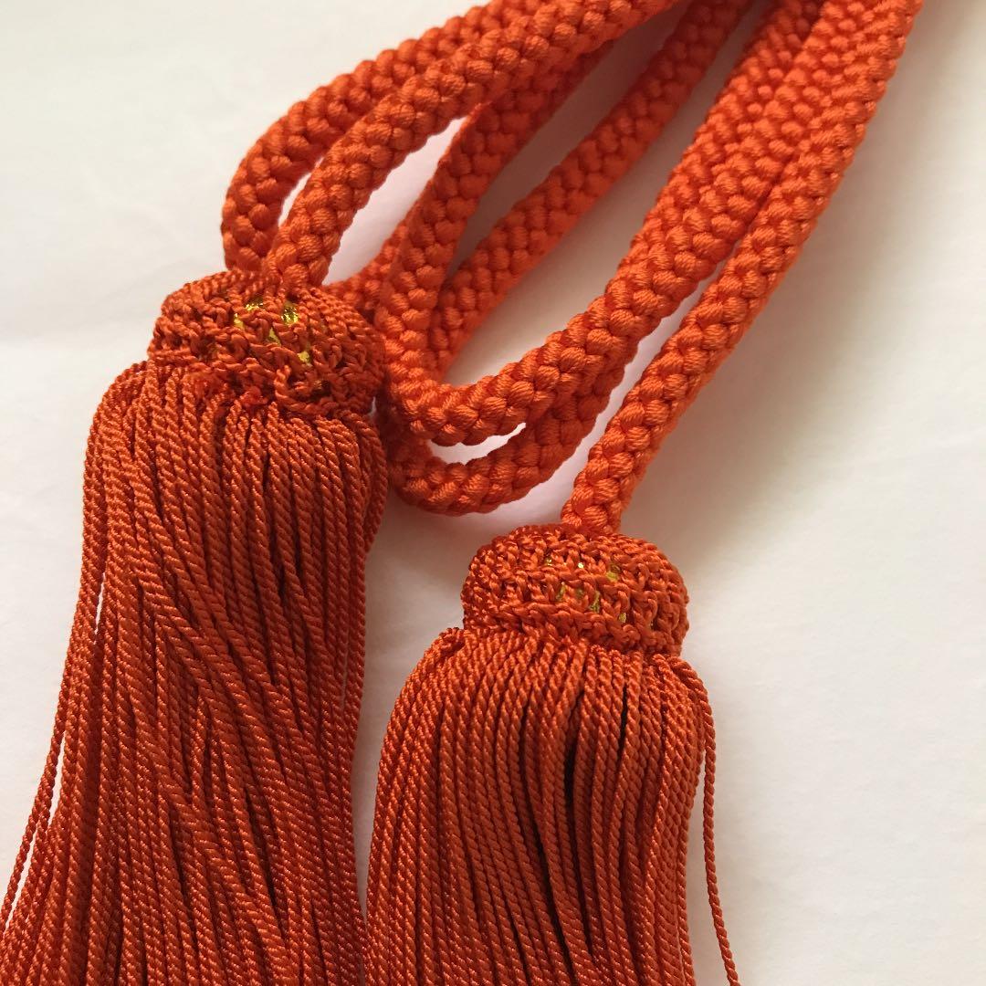 正絹の房紐　渋い抹茶色とオレンジの2点　よりふさ