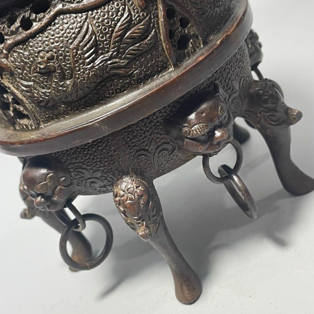 銅 細工 茶道具 香道具 五足帝王炉 鳳凰盤香炉 工芸品 美術品 置物