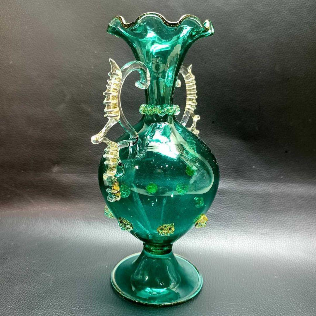 MURANO ムラノ 金彩 双耳 グリーン 花器 オブジェ