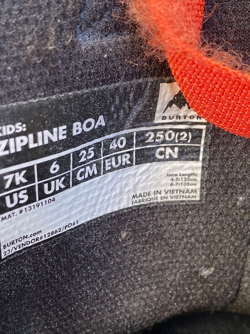 Burton zipline boa 25cmキッズ用スノーボードブーツ