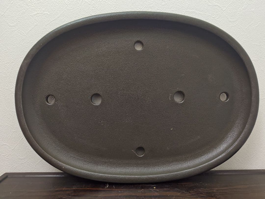 陶器製楕円形盆栽鉢 約47cm× 34cm×4.5cm　薄型・大型盆栽鉢