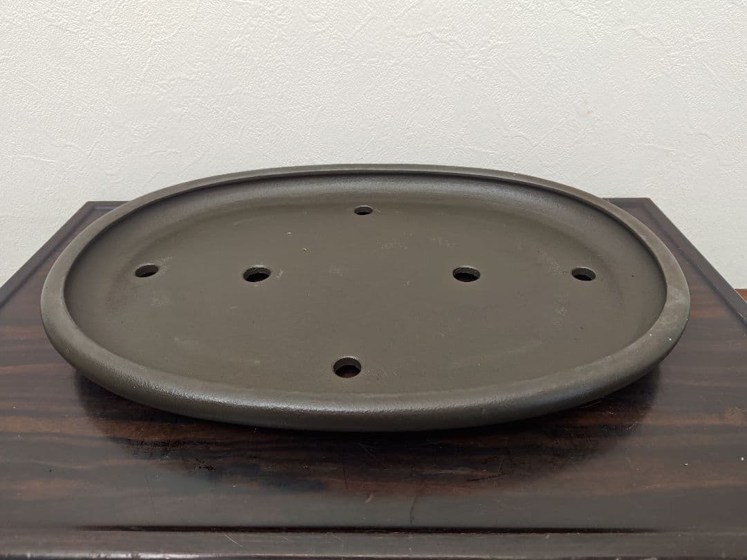 陶器製楕円形盆栽鉢 約47cm× 34cm×4.5cm　薄型・大型盆栽鉢