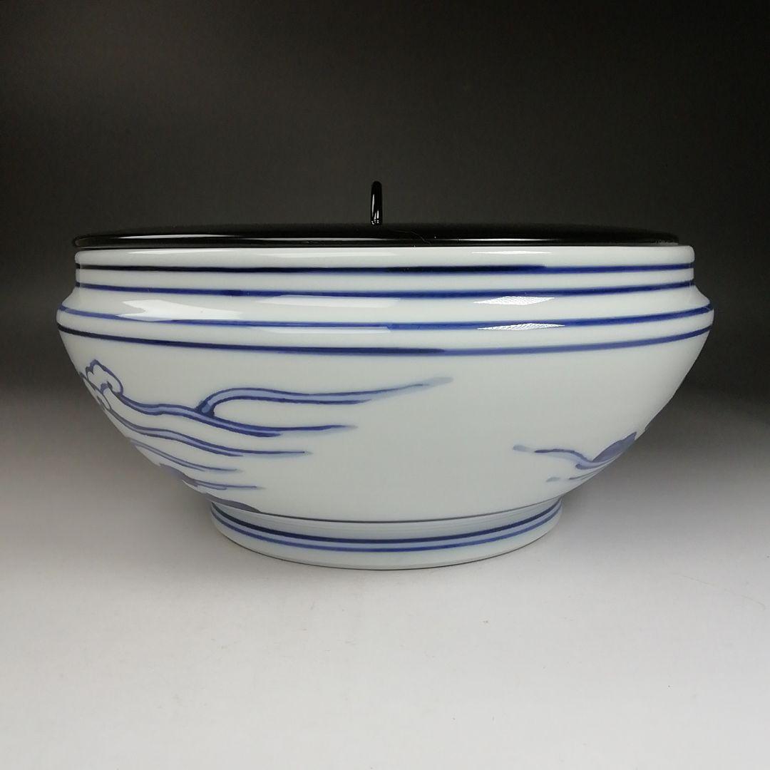 Ｗ３２　水指　『染付　桜川』『押小路窯　庄左ェ門』　共箱　茶道具