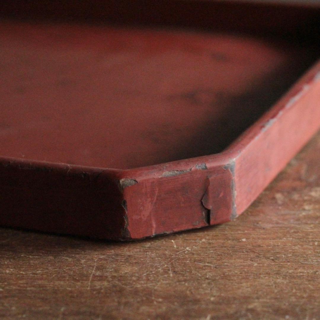隅切 折敷 朱塗り 盆 No.3 古美術 古道具 アンティーク 折敷盆