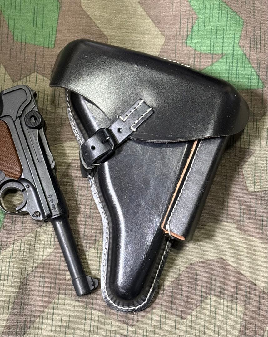 WWⅡ ドイツ軍 ルガーP08用ホルスター（レプリカ）黒色★刻印有り★降下猟兵