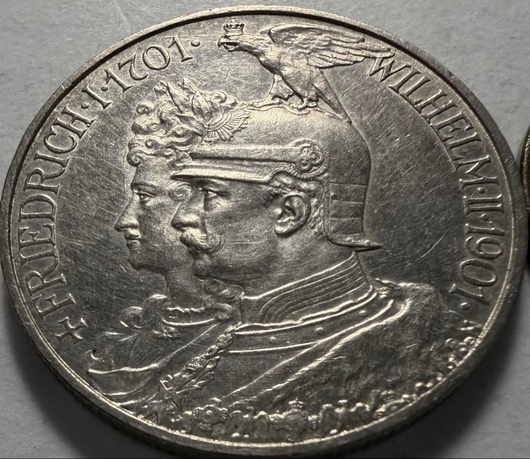 す*い様 1901年ドイツプロイセン王国2マルク銀貨　フリードリッヒ　ヴィルヘル