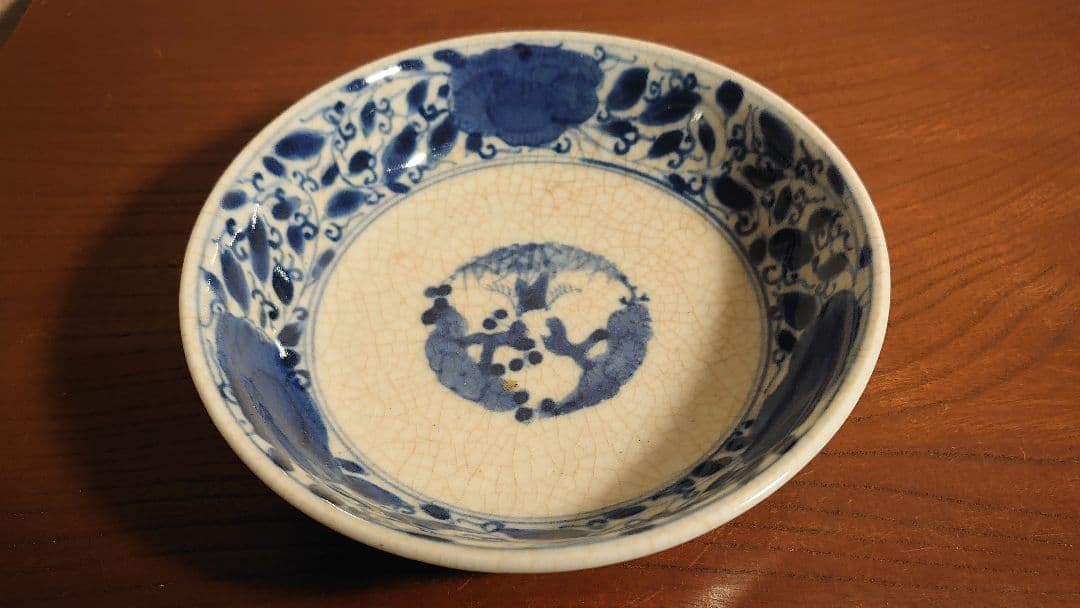 古九谷　若杉窯　染付　左若　鑑賞陶器　古染付　アンティーク九谷焼　蔵出し　１客