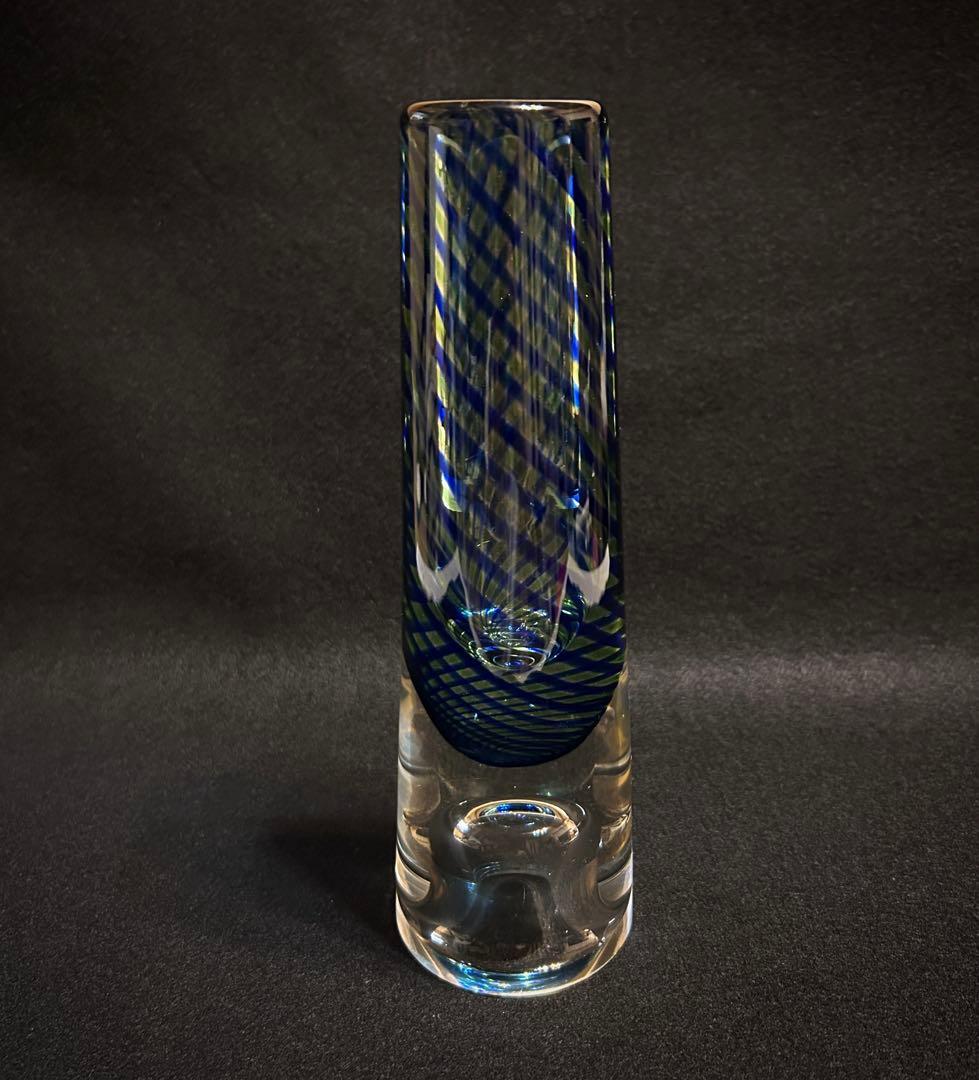 硝子 ガラス 花瓶 ブルー 螺旋 スパイラル 吹きガラス