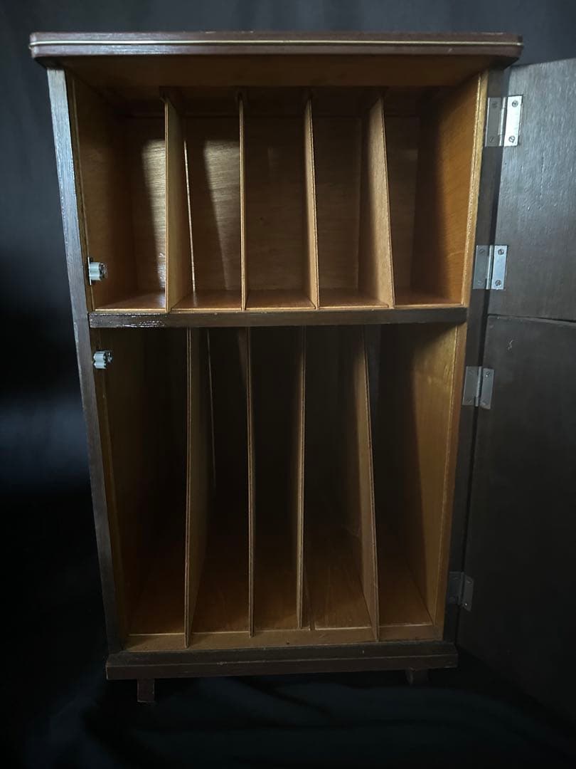 アンティーク 木製 レコード キャビネット ダークブラウン 仕切り付き