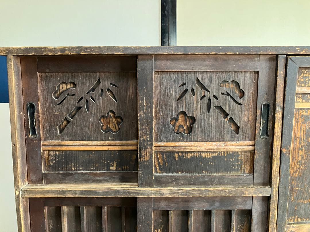 レトロ商品　木製彫刻入り　中型下駄箱　傘入れ　アンティーク家具