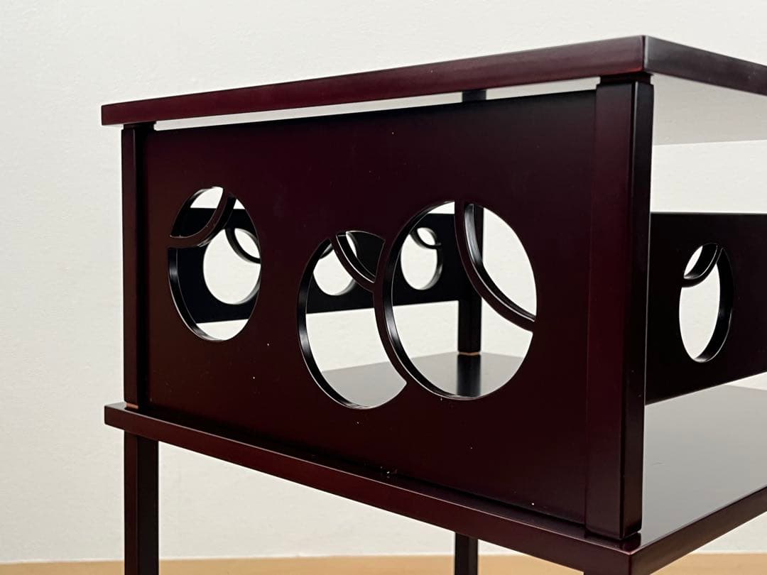 溜塗 壺々透かし 二重棚 紙箱 茶道具 組立式 ツボツボ