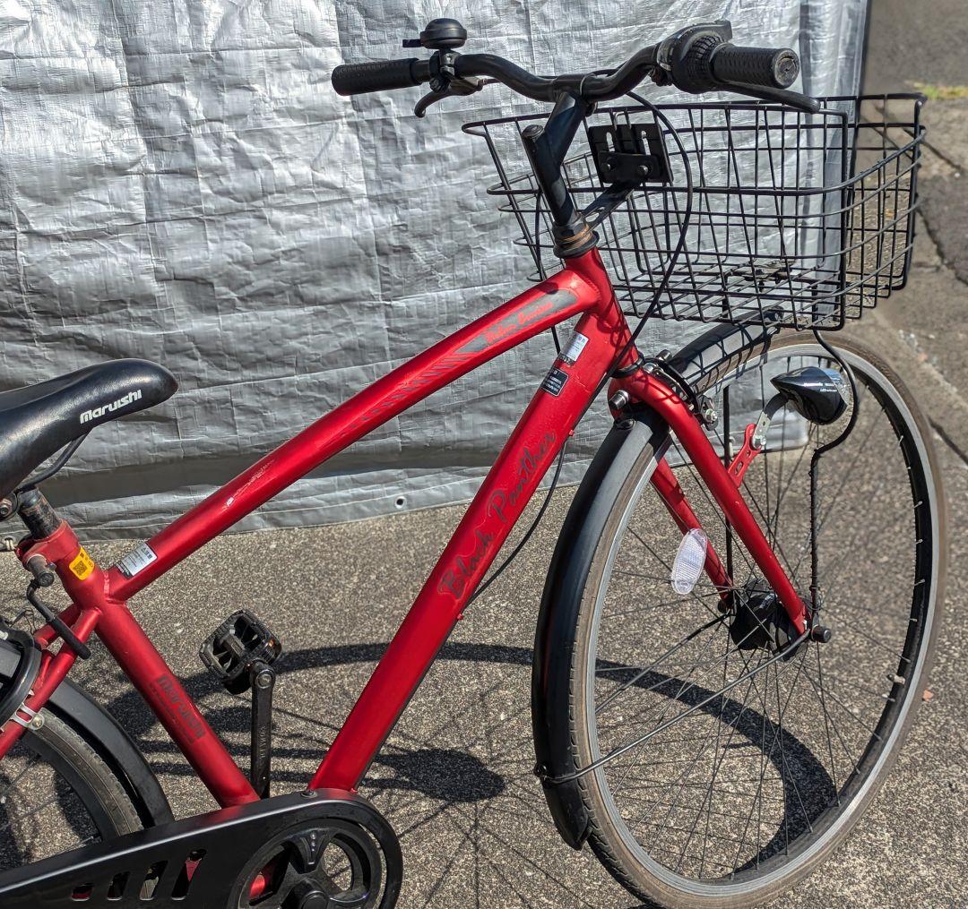 MARUISHIレッド シティサイクル 27インチ 6段変速 バスケット付き