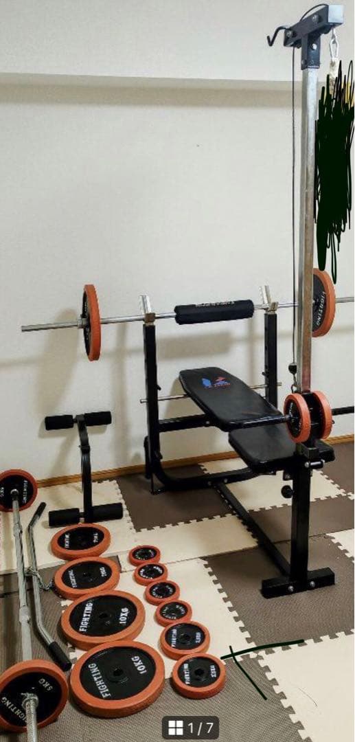 トレーニングベンチ セット。プレート90kg