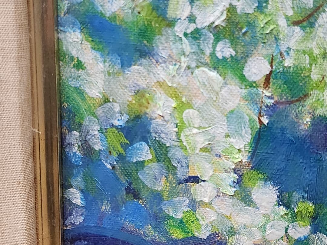 松井繁、油彩、林檎の花咲く頃〜津軽にて〜　真作保証