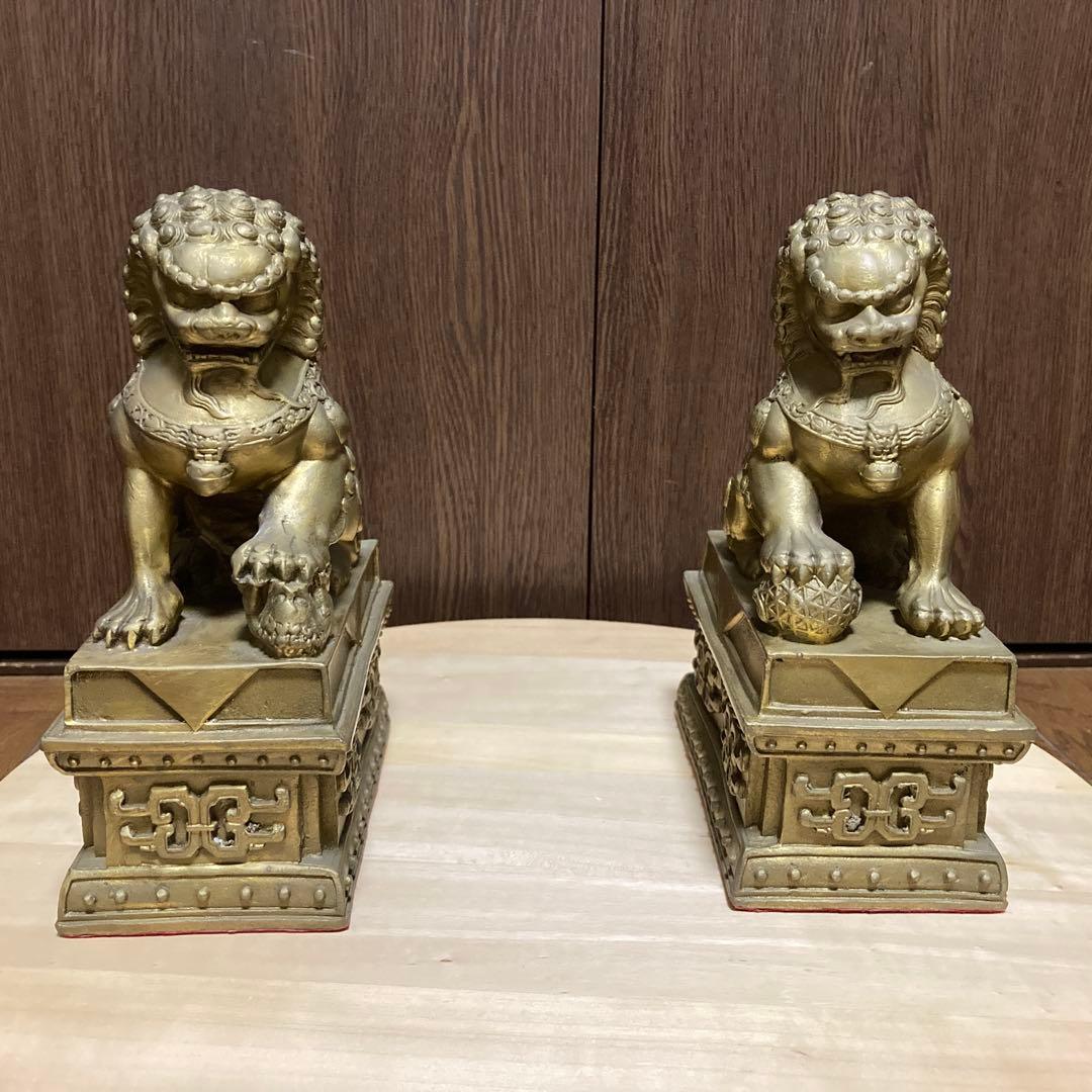 最強の守護者　真鍮製　シーサー　獅子　狛犬像2体セット