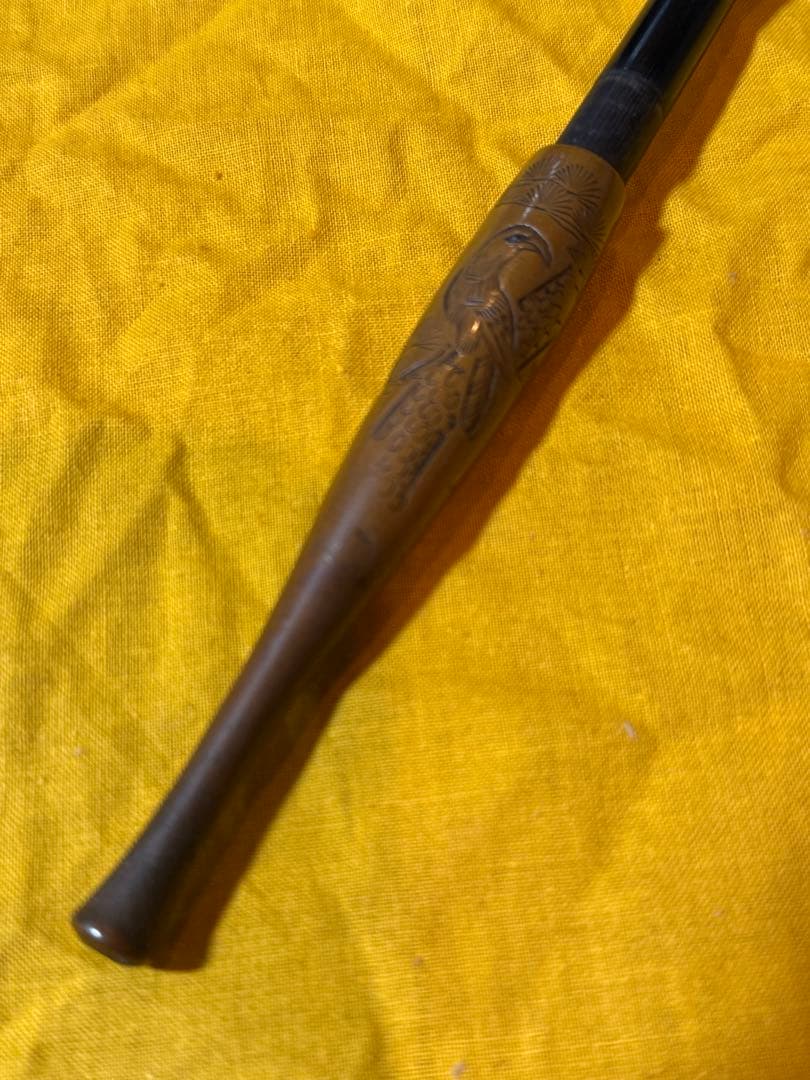 時代煙管　素銅地　松に鷹と千鳥図　大きめ