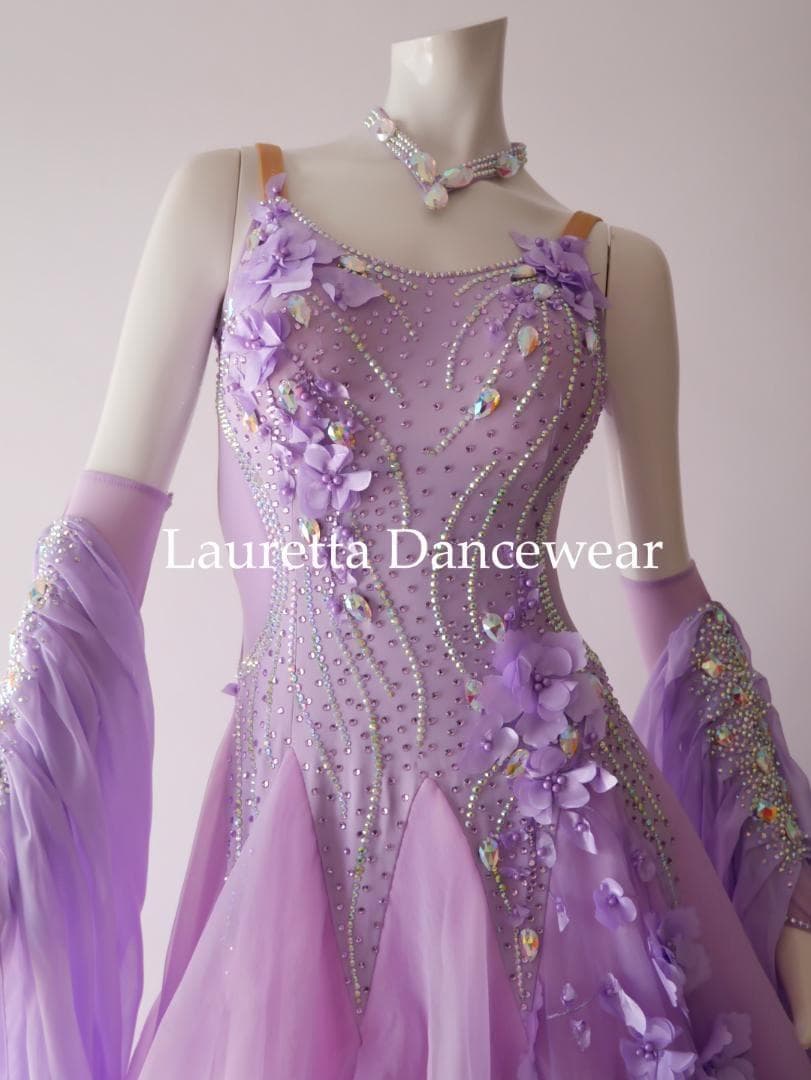 新品未使用 新作社交ダンスドレス スタンダード Ｍ 高級仕様 ラベンダー モダン