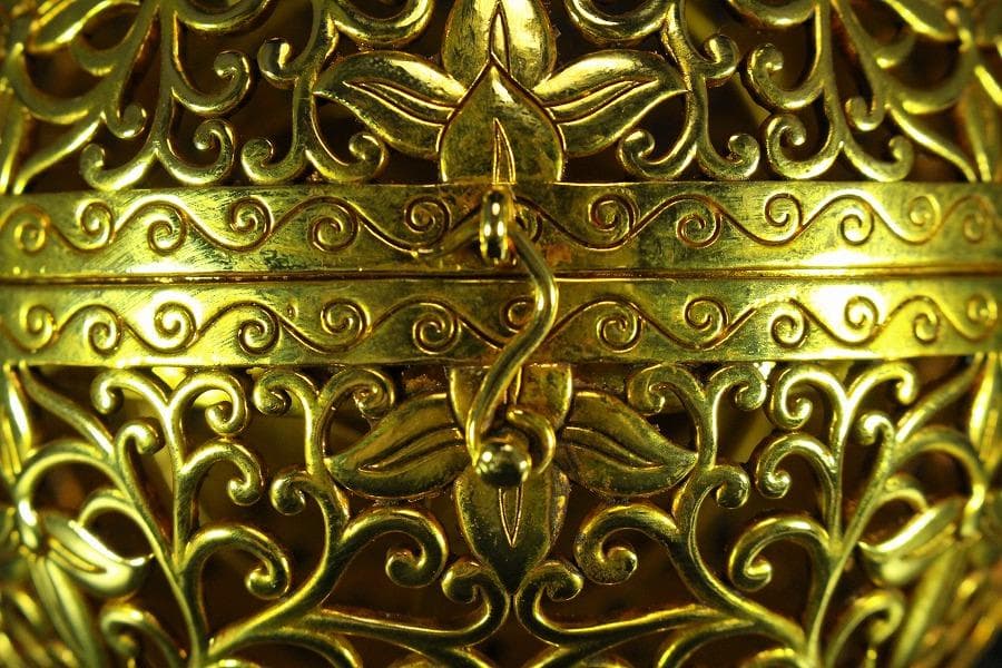 香道具 鍍金 纏枝蓮花 鳳紋透かし 吊り香炉 球香炉 唐物(K-YC347-2)