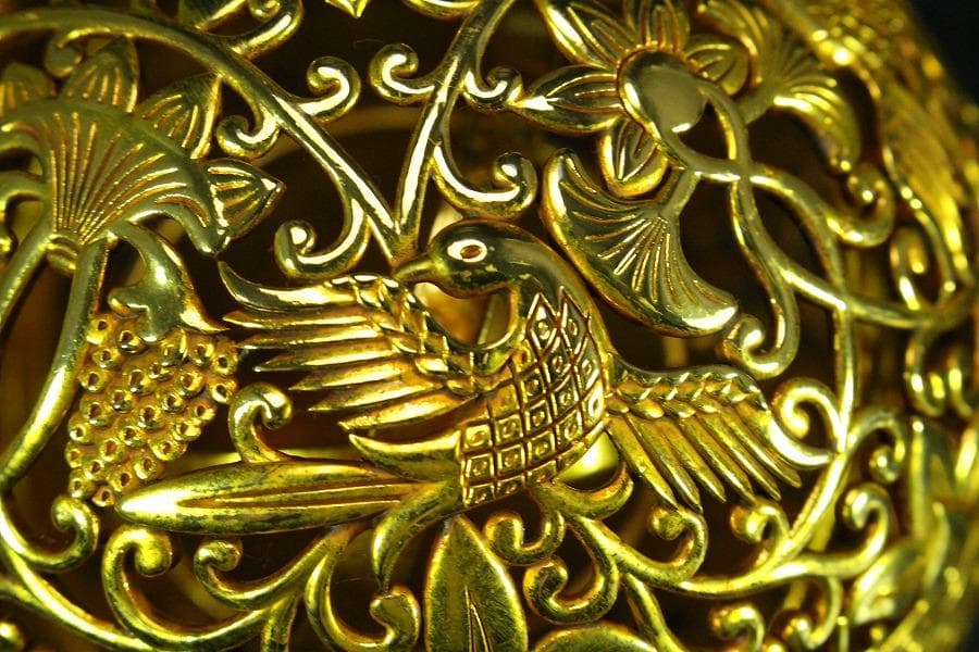 香道具 鍍金 纏枝蓮花 鳳紋透かし 吊り香炉 球香炉 唐物(K-YC347-2)