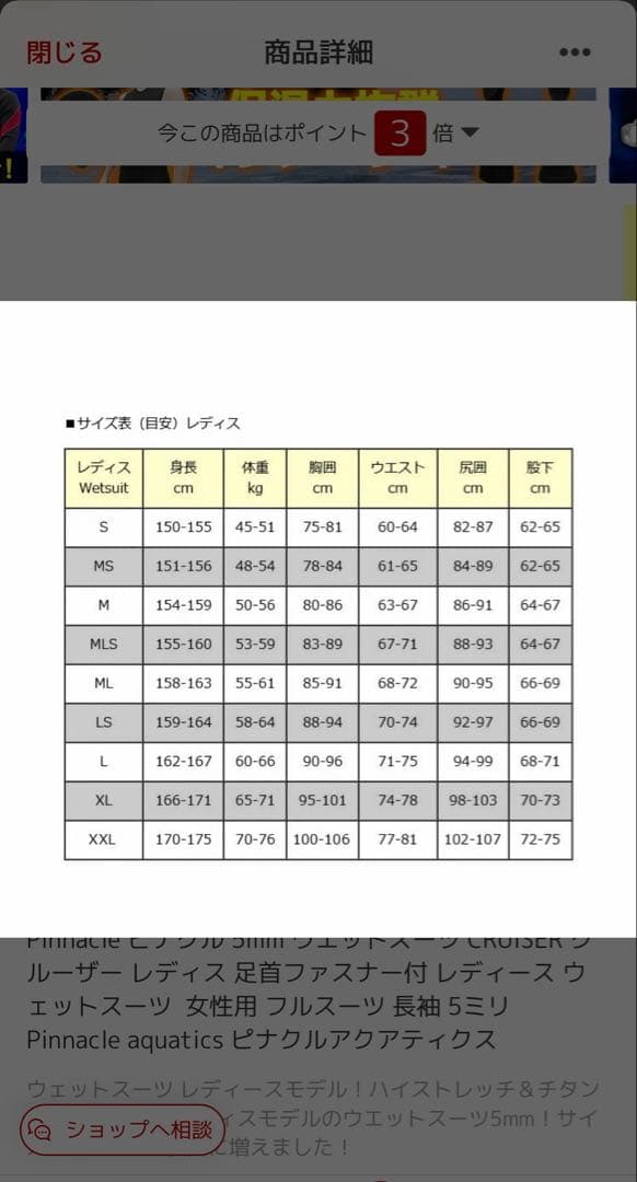 5mmウェットスーツ　レディース